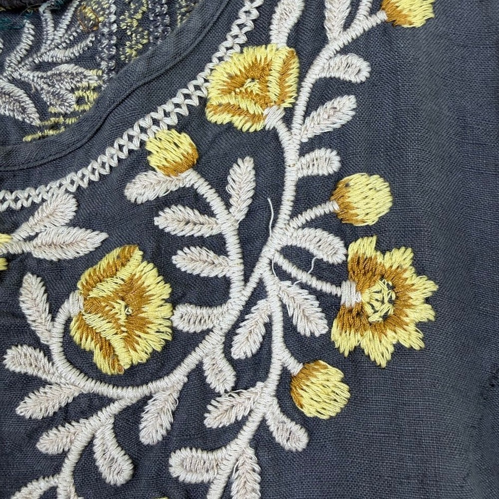 Johnny Was Embroidered Floral Linen Tank Dress Gray Boho Cottagecore Size Medium - Picture 5 of 12